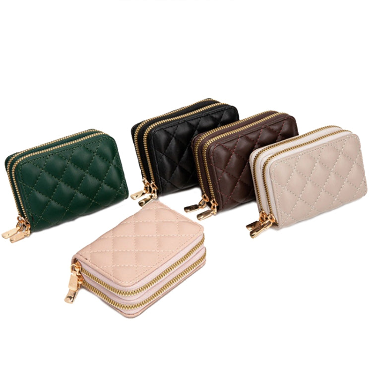 Large Capacity Double Layer Zipper Wallet Multi-card Slot Rhombus Card Holder