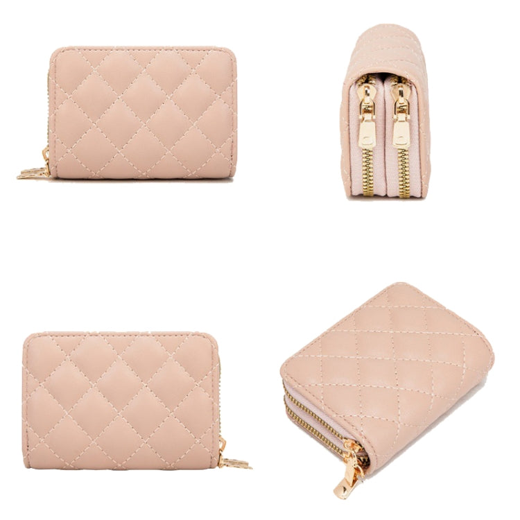 Large Capacity Double Layer Zipper Wallet Multi-card Slot Rhombus Card Holder