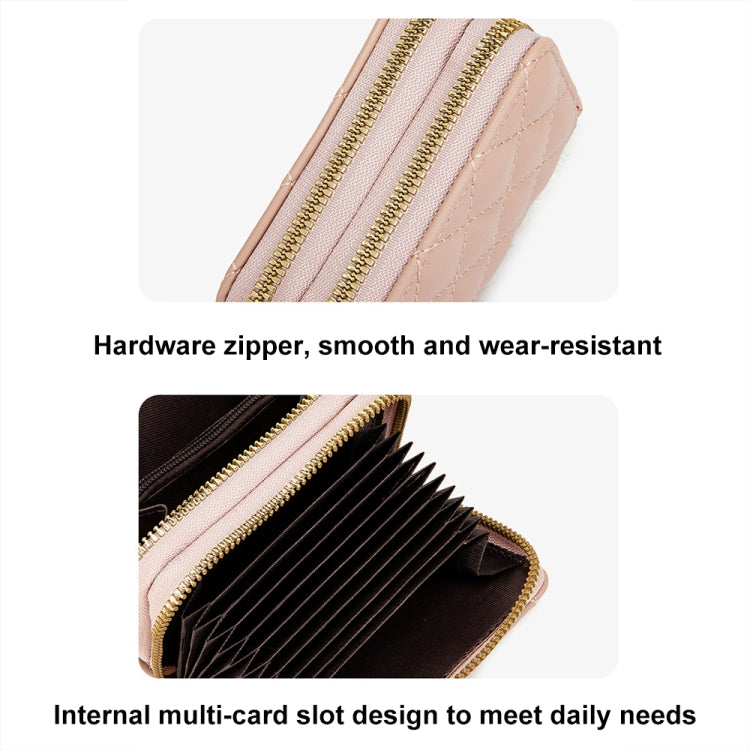 Large Capacity Double Layer Zipper Wallet Multi-card Slot Rhombus Card Holder