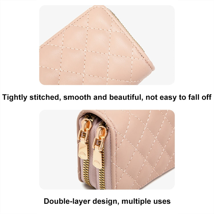 Large Capacity Double Layer Zipper Wallet Multi-card Slot Rhombus Card Holder