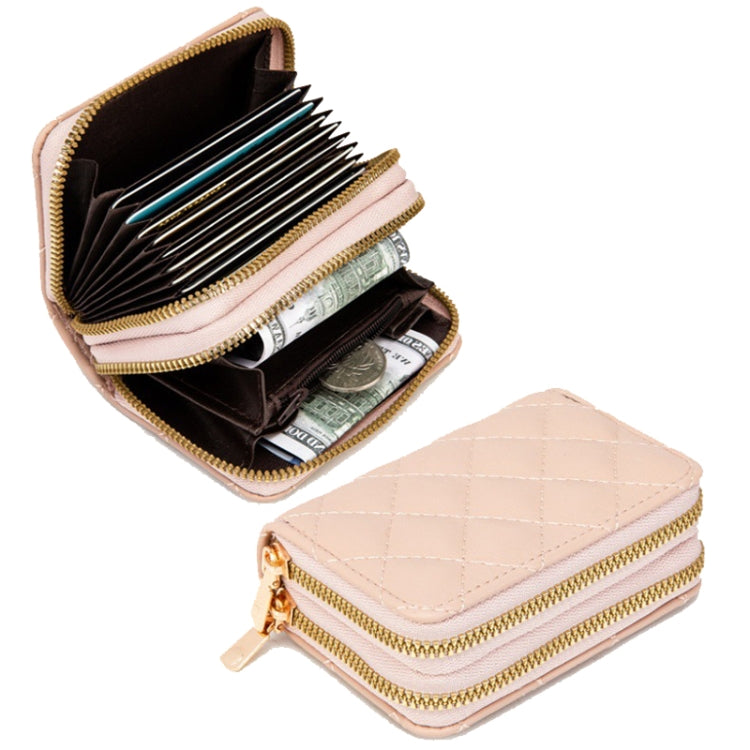 Large Capacity Double Layer Zipper Wallet Multi-card Slot Rhombus Card Holder