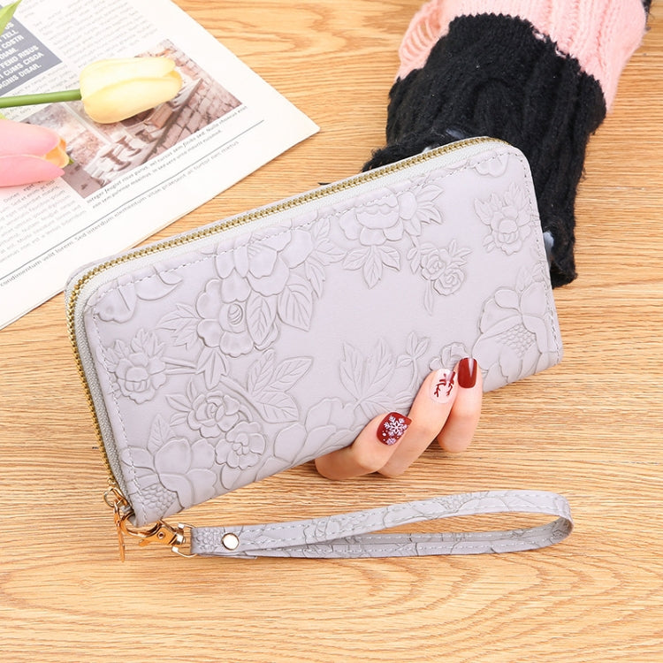 Large Capacity Embossed Long Zippered Wallet with Multiple Card Slots