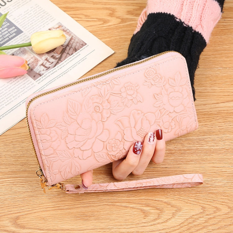 Large Capacity Embossed Long Zippered Wallet with Multiple Card Slots