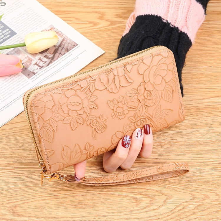 Large Capacity Embossed Long Zippered Wallet with Multiple Card Slots