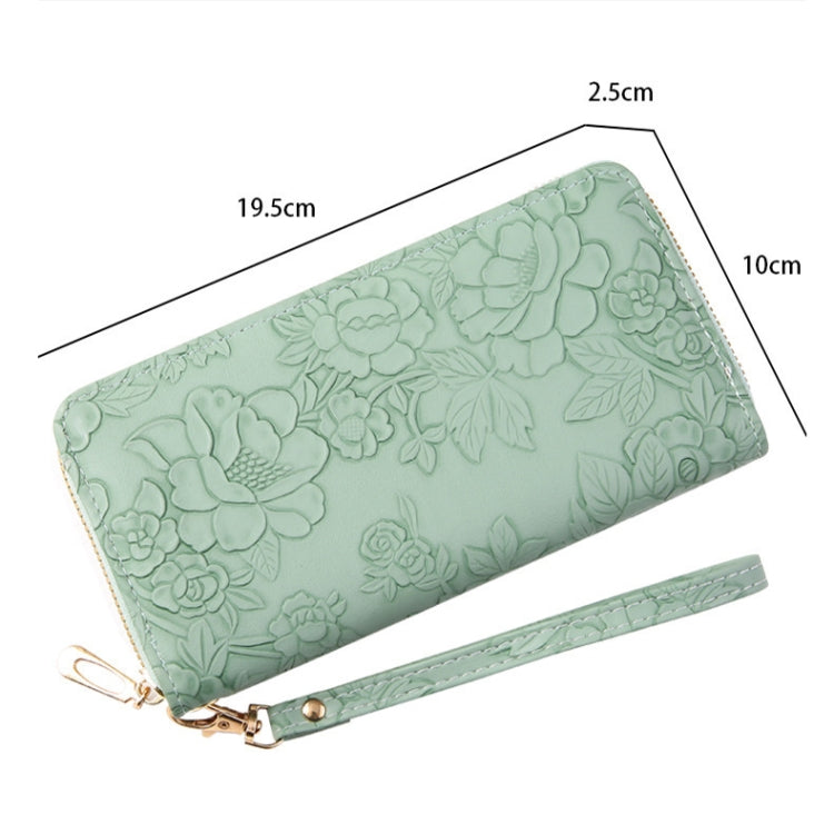Large Capacity Embossed Long Zippered Wallet with Multiple Card Slots