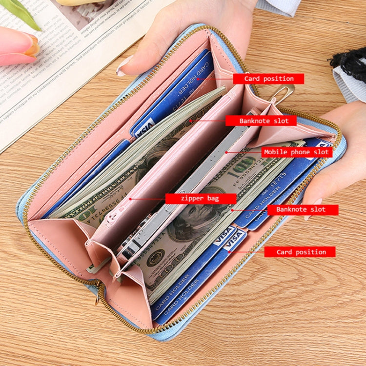 Large Capacity Embossed Long Zippered Wallet with Multiple Card Slots