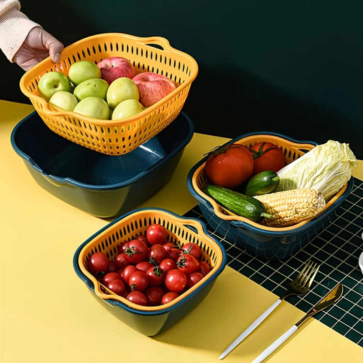 8 In 1 Drain Basket Double-Layer Vegetable Washing Basket Fruit Basin - Gray White