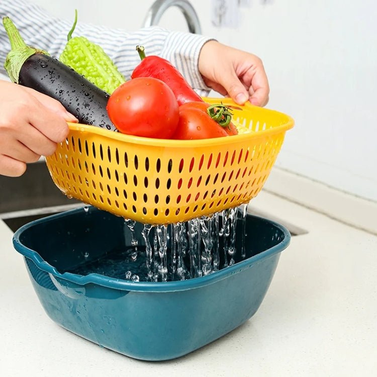 8 In 1 Drain Basket Double-Layer Vegetable Washing Basket Fruit Basin - Gray White