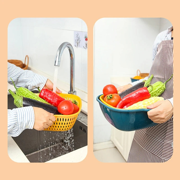 8 In 1 Drain Basket Double-Layer Vegetable Washing Basket Fruit Basin - Gray White
