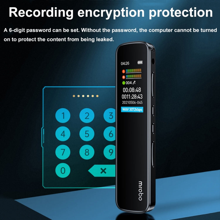 Mrobo RV-19 0.96-inch HD Screen 3D Noise Reduction Recording Pen Music Player, Capacity: 64GB - Black