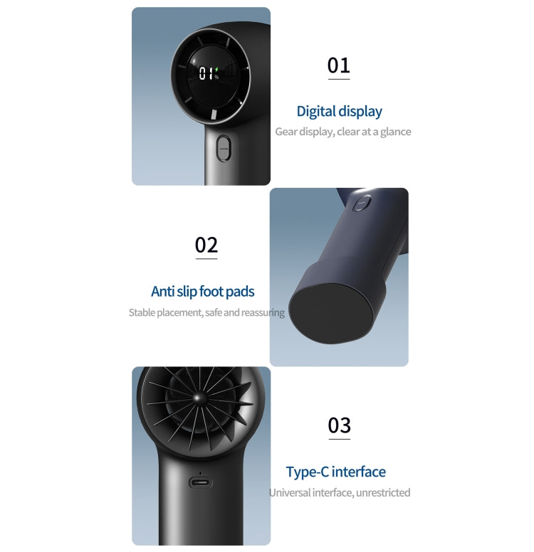 Outdoor Handheld Turbine Digital Display 100-Speed High-Speed Mini Fan, Color: Black