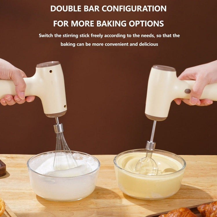 Wireless Mini Handheld Multi-Function Electric Stirring Mixer, Color: Double Stick Beige - 5 Gear