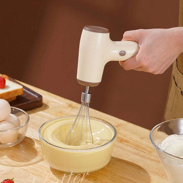 Wireless Mini Handheld Multi-Function Electric Stirring Mixer, Color: Double Stick Beige - 5 Gear