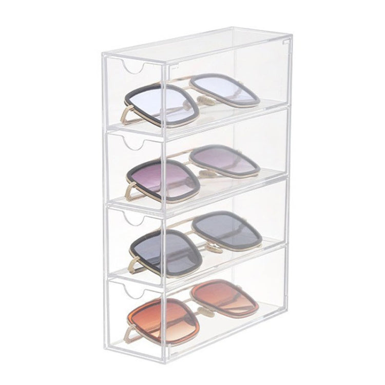 4-Layer Acrylic Stackable Desktop Eyeglasses Display Case Dustproof Drawer Storage Box - Transparency
