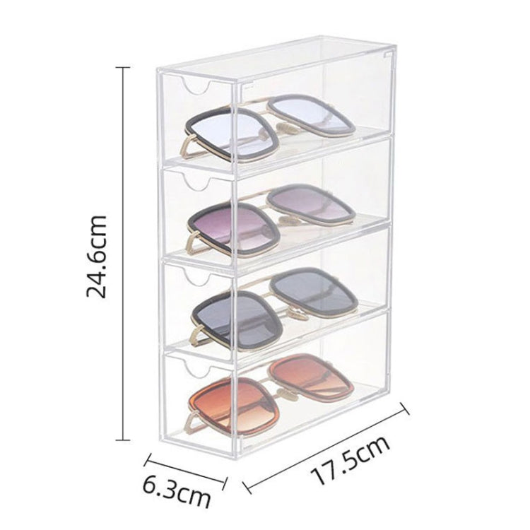4-Layer Acrylic Stackable Desktop Eyeglasses Display Case Dustproof Drawer Storage Box - Transparency