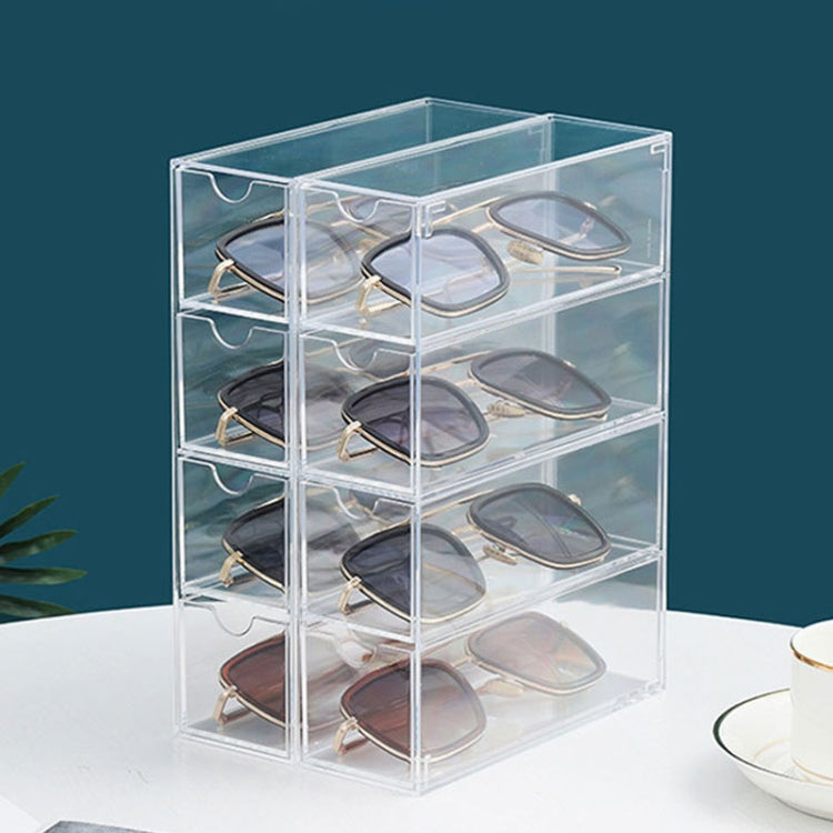 4-Layer Acrylic Stackable Desktop Eyeglasses Display Case Dustproof Drawer Storage Box - Transparency