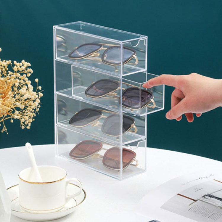 4-Layer Acrylic Stackable Desktop Eyeglasses Display Case Dustproof Drawer Storage Box - Transparency