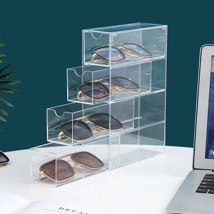4-Layer Acrylic Stackable Desktop Eyeglasses Display Case Dustproof Drawer Storage Box - Transparency