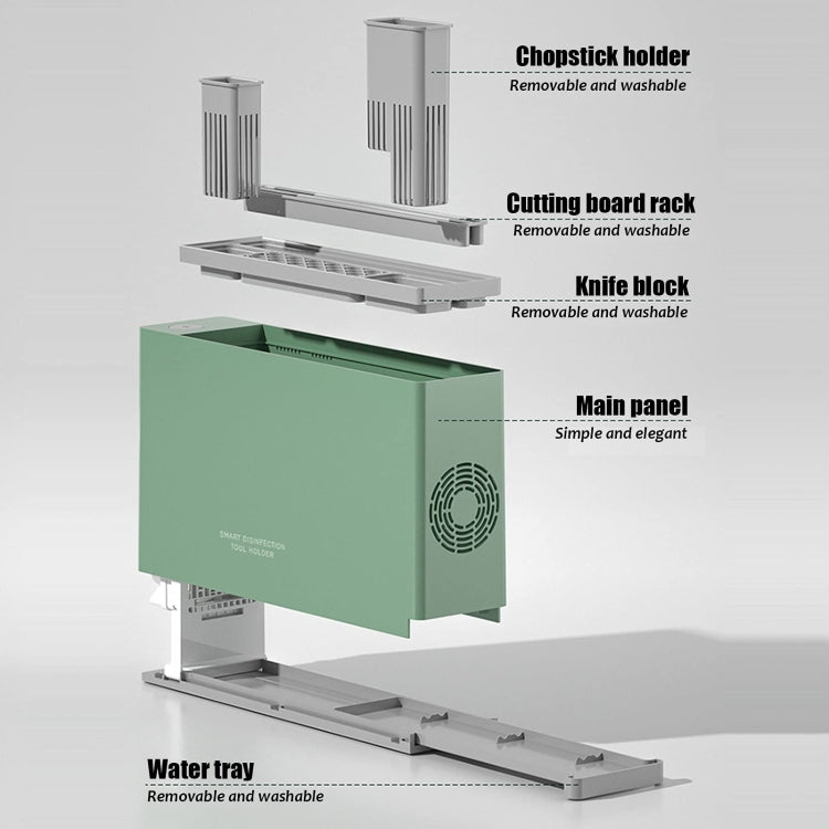 UV Disinfection Drying Knife Chopsticks Storage Holder With Cutting Board Green