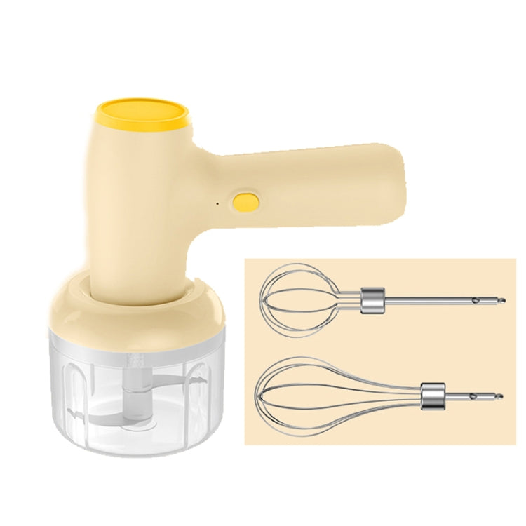 2 in 1 Portable Wireless Garlic Chopper Egg Beater Mixer Cooking Machine - Beige