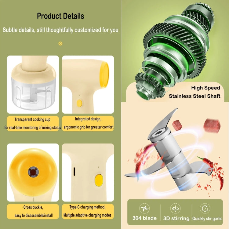 2 in 1 Portable Wireless Garlic Chopper Egg Beater Mixer Cooking Machine - Beige