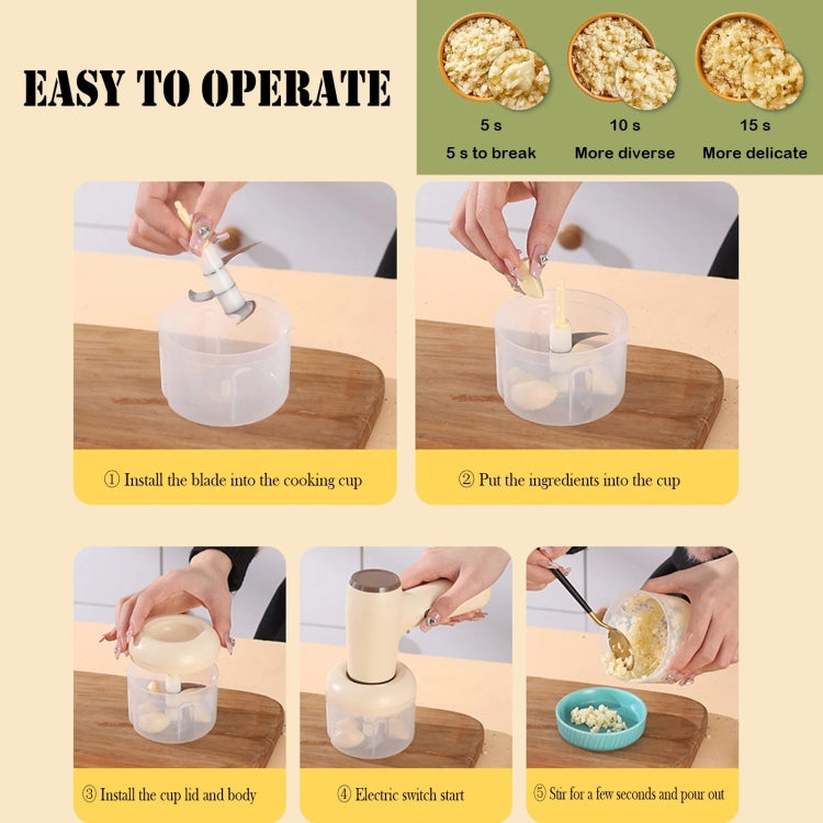 2 in 1 Portable Wireless Garlic Chopper Egg Beater Mixer Cooking Machine - Beige
