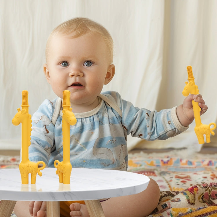 Baby Deer Toys Food Teething Sticks Silicone Giraffe - Yellow