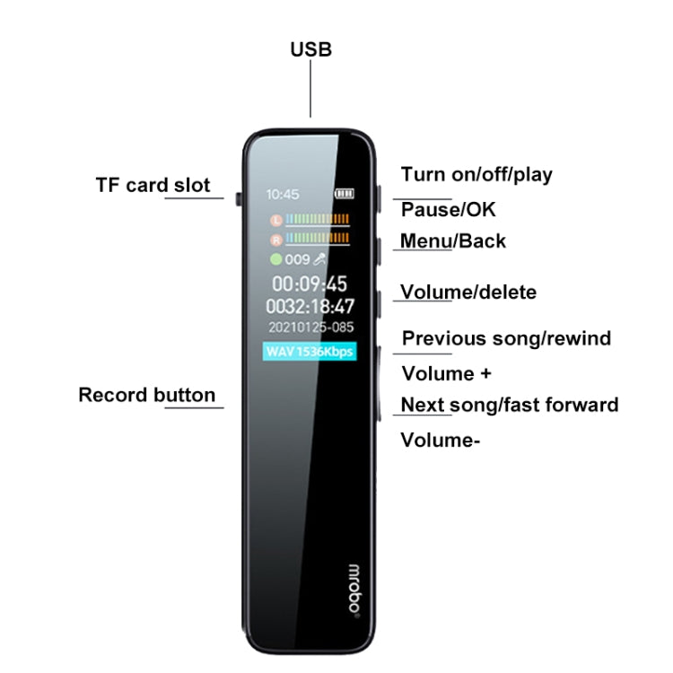 Mrobo RV18 0.96-Inch Color Screen Smart Noise Reduction Recording Pen, Capacity: 4GB