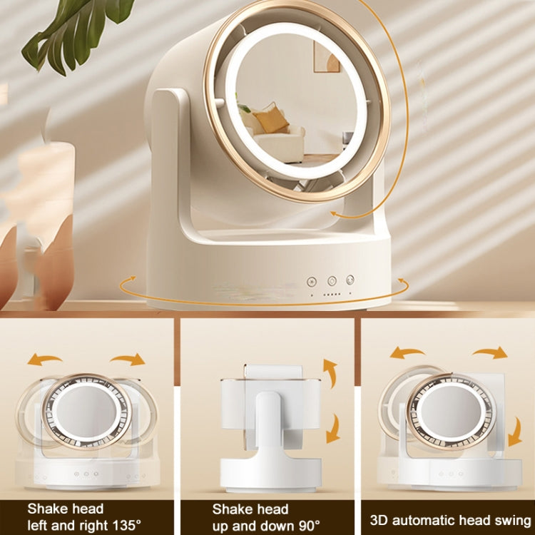 3 In 1 Multifunctional Desktop Fan with LED Light Cosmetic Mirror USB Plug Non-Oscillating