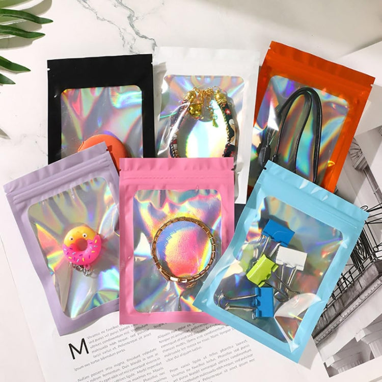 100pcs Laser Shaded Self-Sealing Bag Jewelry Closure Packaging Bags, Size: 6 x 10cm Black