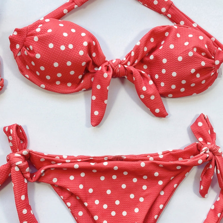 Women Dot Print Front Tie Bandeau Bikini Two Pieces Set Thong Swimsuit, Size: S