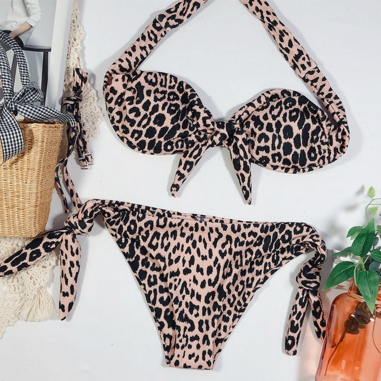Women Dot Print Front Tie Bandeau Bikini Two Pieces Set Thong Swimsuit, Size: L