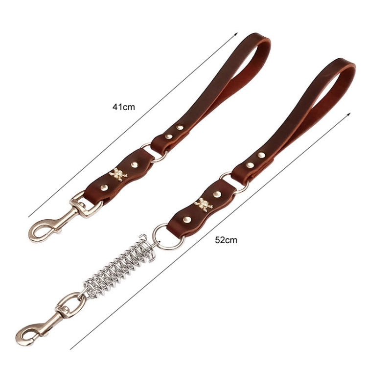 Leather Dog Leash Pet Tow Rope Chain, Style: Without Spring - Coffee