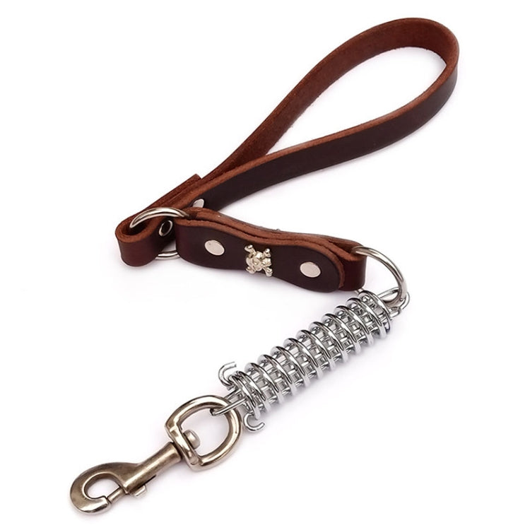 Leather Dog Leash Pet Tow Rope Chain, Style: Without Spring - Coffee