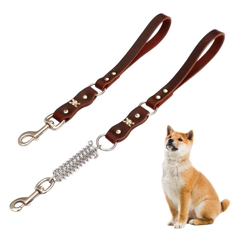 Leather Dog Leash Pet Tow Rope Chain, Style: Without Spring - Coffee
