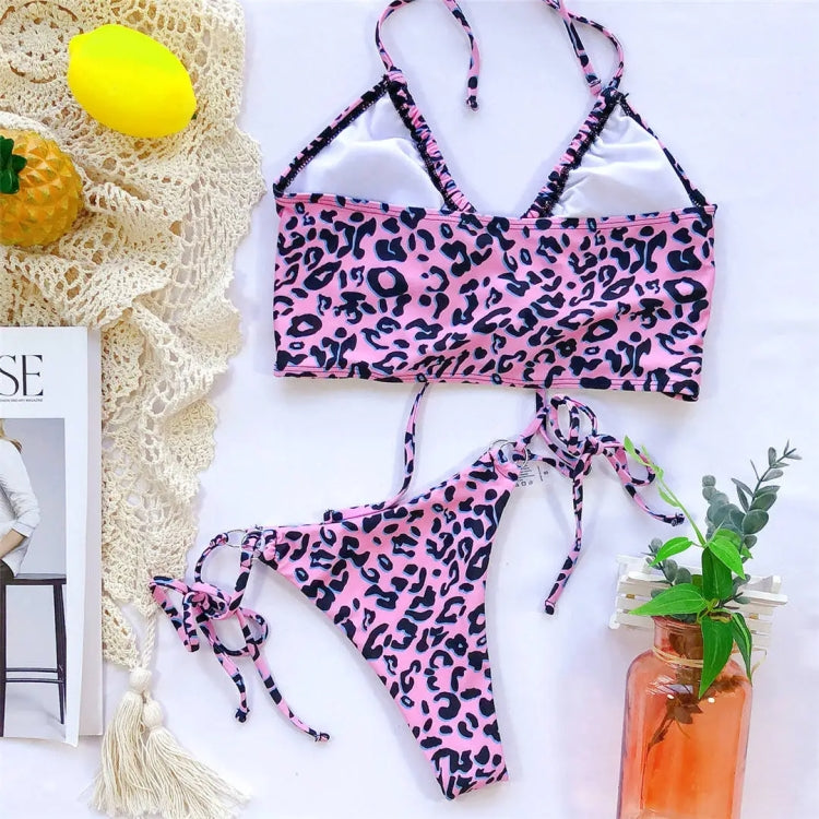 Two-pieces Bikini Set Lace Up Swimsuit Sexy Bandeau Thong, Size: M