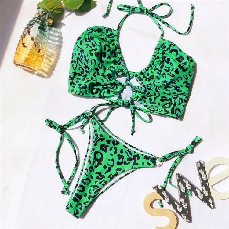 Two-pieces Bikini Set Lace Up Swimsuit Sexy Bandeau Thong, Size: L