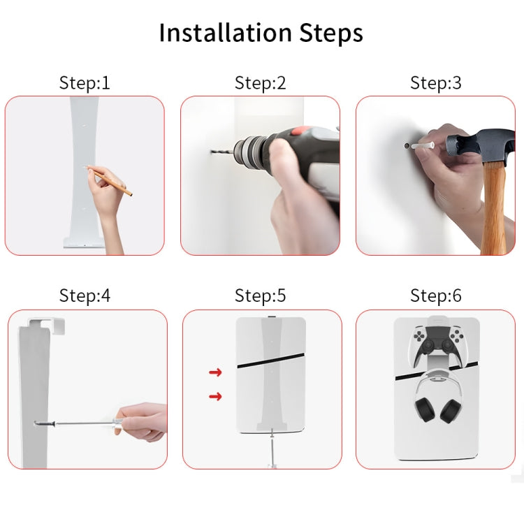 For PS5 Slim JYS-P5193 Console Wall Mount Hanging Storage Rack With Headphone Grip Organizer