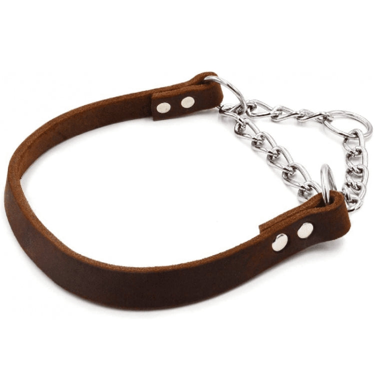 Half P Shape Pet Dog Collar Leather Dog Chain Collar, Size: XL - Coffee
