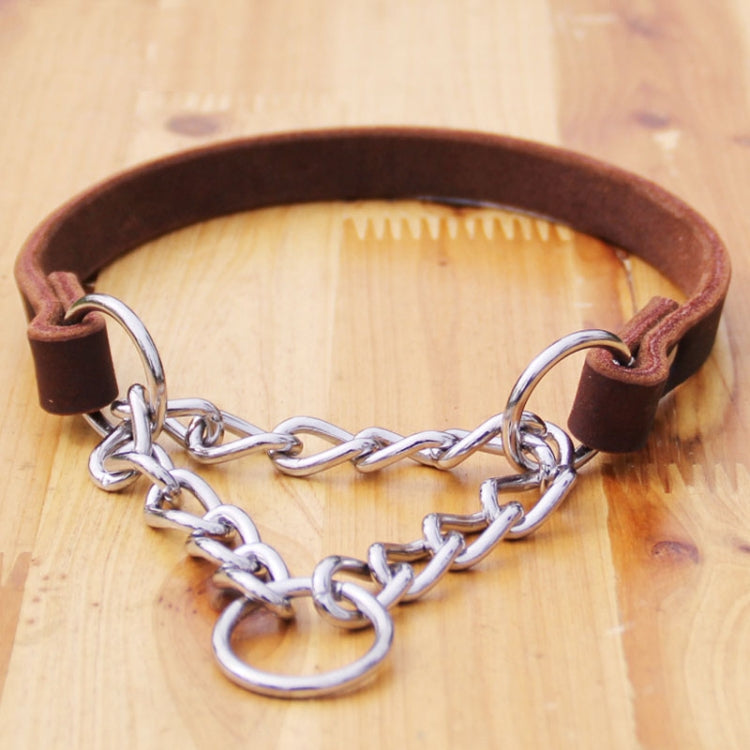 Half P Shape Pet Dog Collar Leather Dog Chain Collar, Size: XL - Coffee