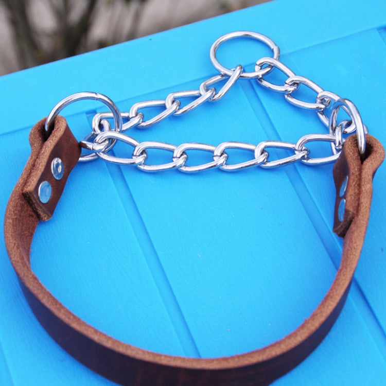 Half P Shape Pet Dog Collar Leather Dog Chain Collar, Size: XL - Coffee
