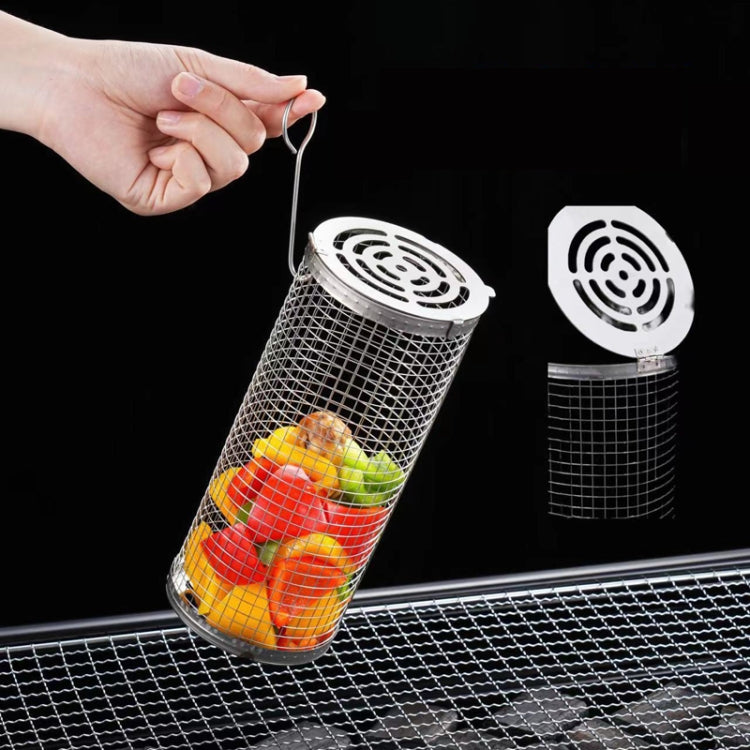 Upgrade Flip-Top Lid BBQ Cage Stainless Steel Rolling Grilling Basket, Spec: Small
