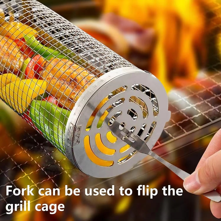 Upgrade Flip-Top Lid BBQ Cage Stainless Steel Rolling Grilling Basket, Spec: Small+Large