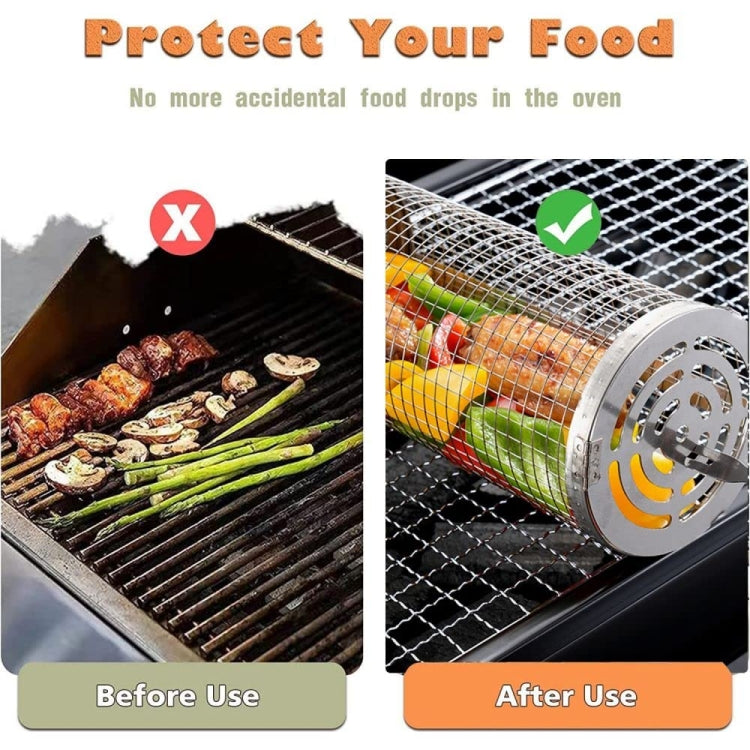 Upgrade Flip-Top Lid BBQ Cage Stainless Steel Rolling Grilling Basket, Spec: Small