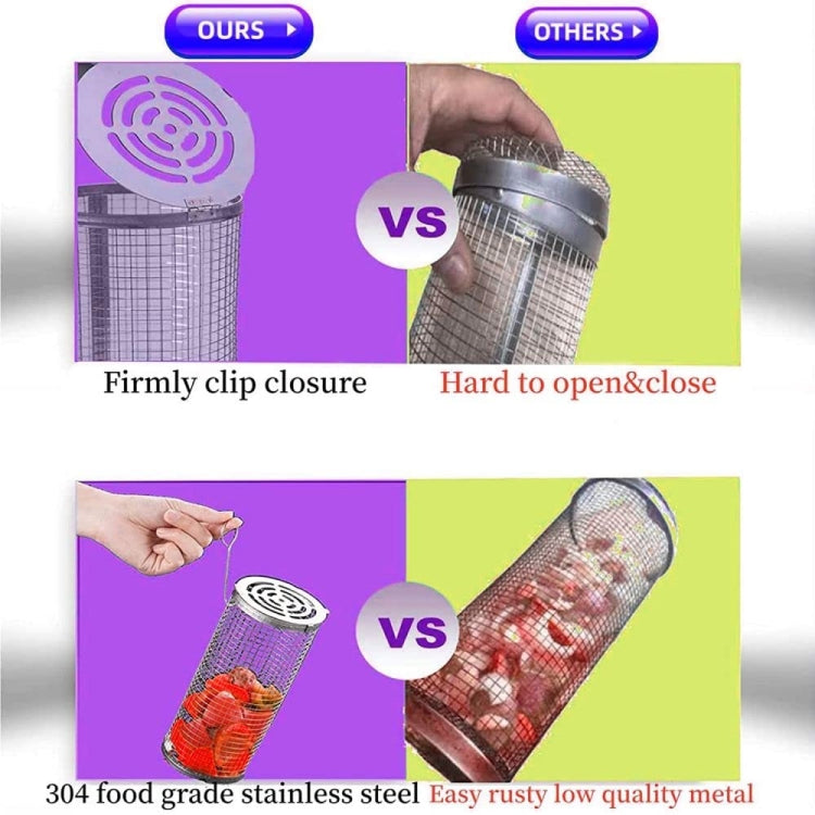 Upgrade Flip-Top Lid BBQ Cage Stainless Steel Rolling Grilling Basket, Spec: Small+Large