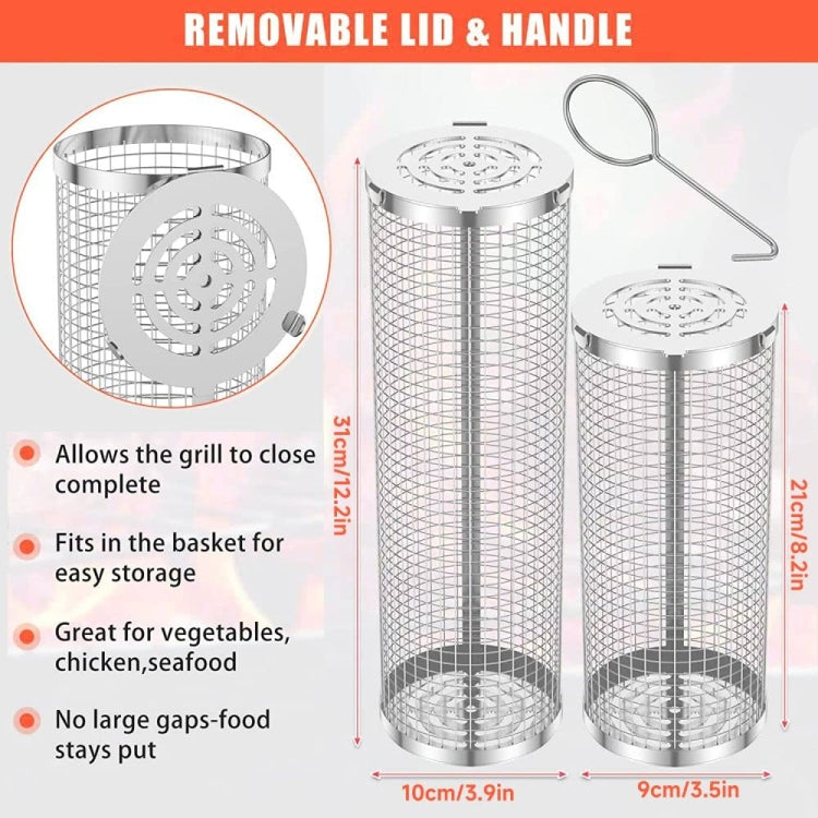 Upgrade Flip-Top Lid BBQ Cage Stainless Steel Rolling Grilling Basket, Spec: Small