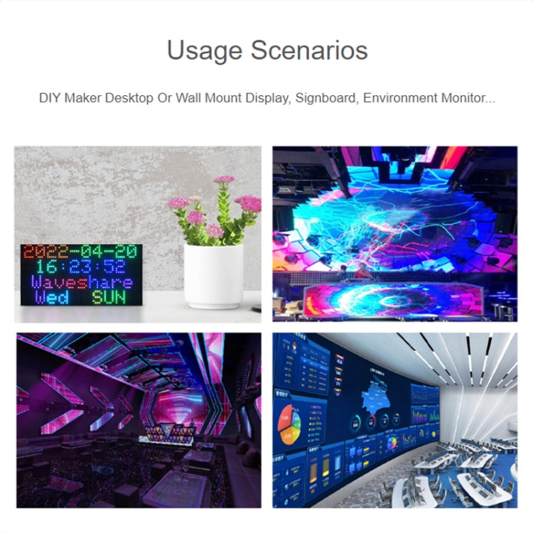 Waveshare RGB Full-color LED Matrix Panel, 5mm Pitch, 64x32 Pixels, Adjustable Brightness - 25848