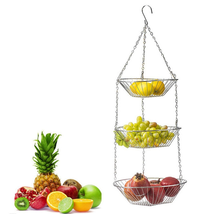 3-tier Hanging Fruit Basket Wrought Iron Fruit Vegetable Storage Organizer