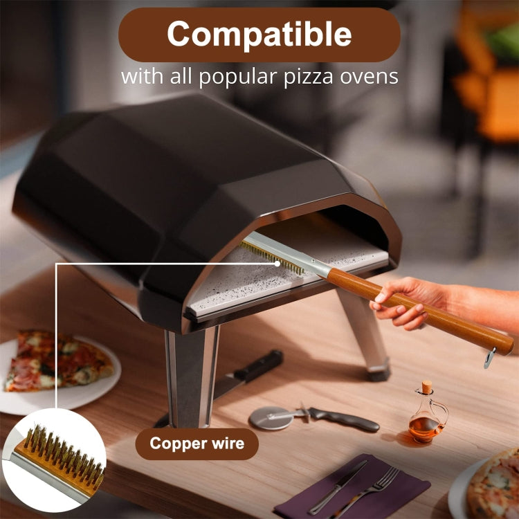 21 Inch Wooden Handle Pizza Oven Brush with Stone Scraper, Spec: Copper Wire Bristles Color Spray