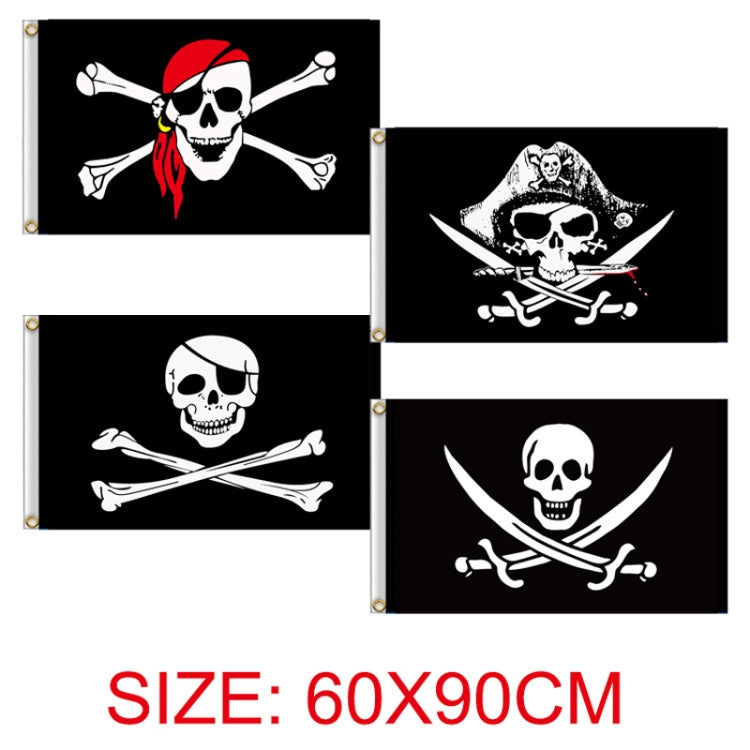 60x90cm Bar Haunted House Pirate Skeleton Flag Halloween Hanging Cloth, Style: Bald Knife And Fork